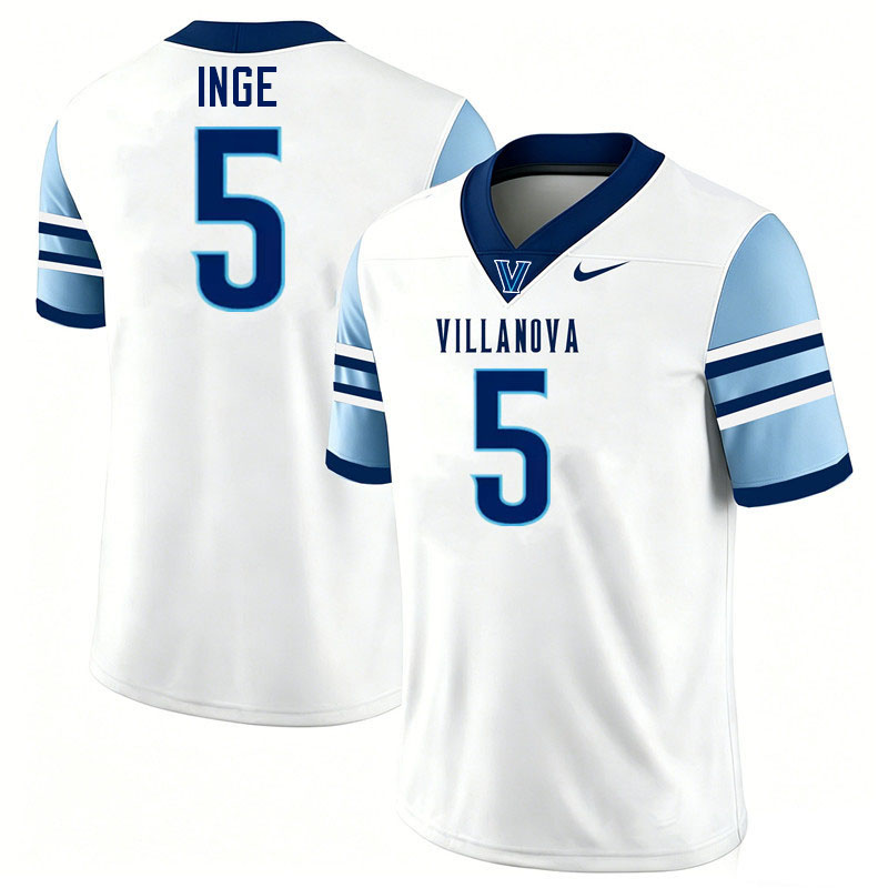 Villanova Wildcats #5 Turner Inge College Football Jerseys,Uniforms-White